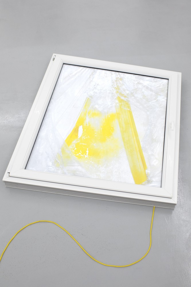 Untitled (foil), 2019, photo, lightbox, PVC window frame, 130 x 110 cm