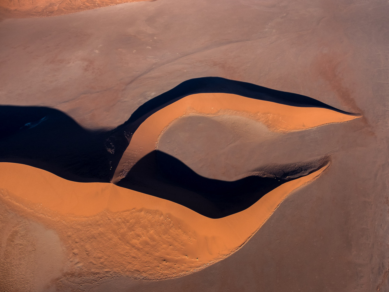 This aerial shot of a sand dune was taken in the Namib desert, Namibia from a Cessna plane.