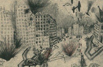Wojna w oczach dzieci. Autor: Rajmund Nowakowski (14 lat) "Bombardowanie Warszawy. Wrzesień 1939 r."