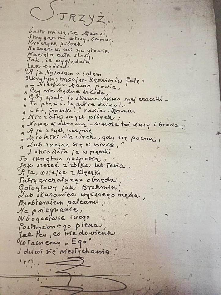"Strzyż" – rękopis Piotra Własta (Muzeum Literatury)