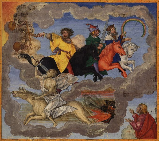 "Czterej Jeźdźcy apokalipsy" z "Ottheinrich Bibel", 1530 r.–1532 r., Matthias Gerung / zbiory Bayerische Staatsbibliothek