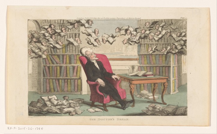 "Doctor Syntax Składnia śpiący w bibliotece", Thomas Rowlandson, 1812-1821r./Rijksmuseum