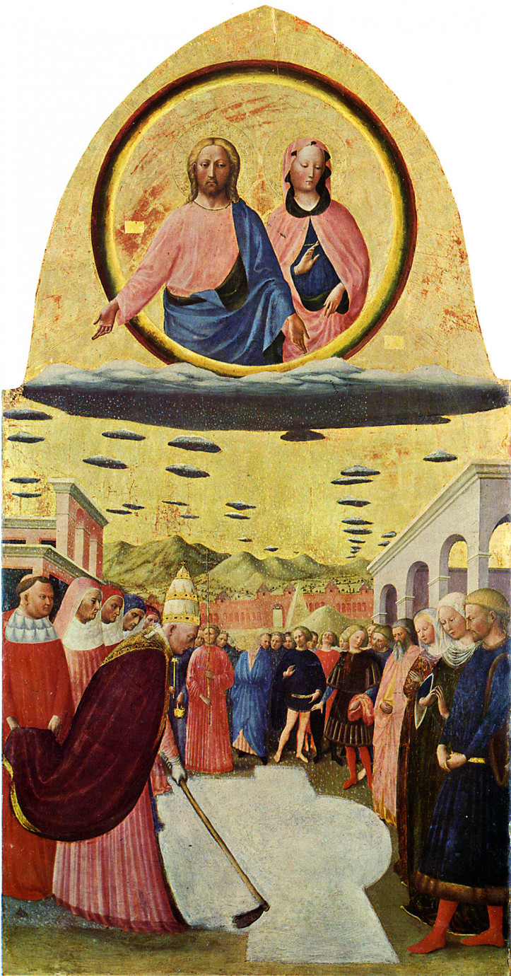 Masolino, "Założenie Bazyliki Matki Bożej Większej", ok. 1428 r. Museo Nazionale di Capodimonte w Neapolu