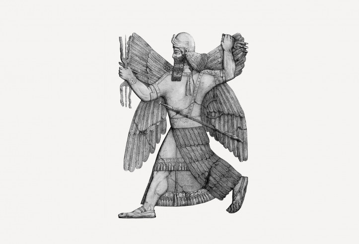 Sumeryjski bóg Ninurta, 883–859 p.n.e., fragment reliefu ze świątyni Ninurty w Kalhu (płn. Irak)