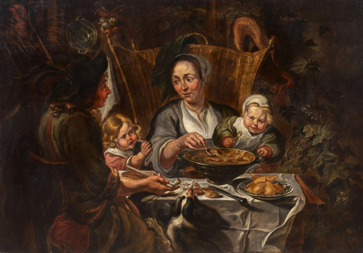 Naśladowca Jacoba Jordaensa, "Chłopska rodzina przy posiłku", XVII w. 