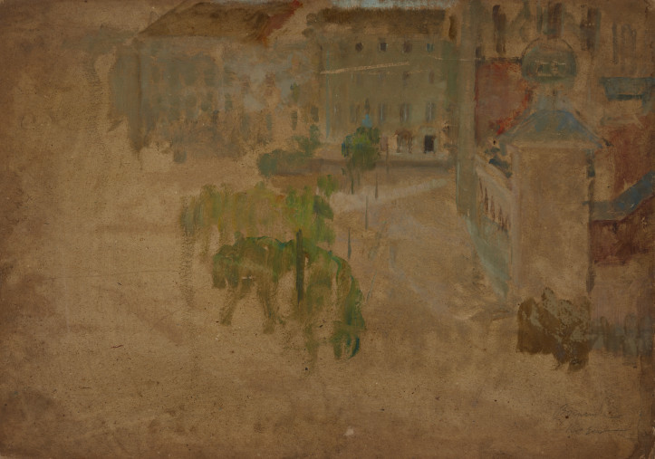 "Rynek krakowski – Fragment ulicy", około 1888 r., Olga Boznańska, Muzeum Narodowe w Krakowie