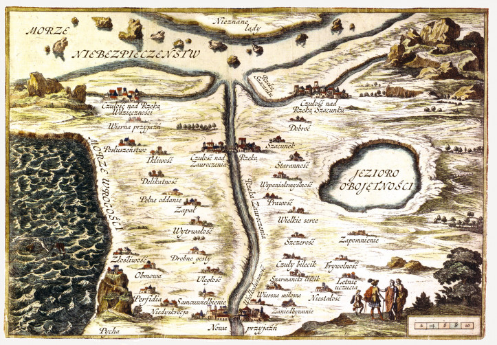 Mapa na podstawie "Carte de Tendre" François Chauveau z 1654 r.; zdjęcie: domena publiczna