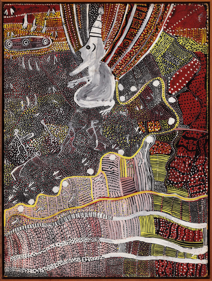 Johnny Warangkula Tjupurrula, "Człowiek-walabia i marzenie deszczu", 1972 r© the artist, licensed by Aboriginal Artists Agency Ltd.