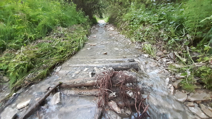 Zdegradowany przez zrywkę drewna strumień górski błyskawicznie odprowadza wodę w dół zlewni, gdzie mieszkają ludzie. Zdjęcie: Michał Książek