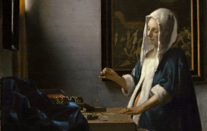 Fragment obrazu Jana Vermeera "Kobieta trzymająca wagę" (źródło: Wikimedia Commons)