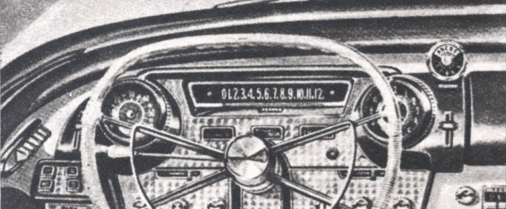 Ten typ Forda wśród nowości konstrukcyjnych posiada m.in. specjalny zegar i tablicę, służące do wskazywania w każdej chwili podróży przeciętnej szybkości jazdy; zdjęcie: archiwum nr 645/1957 r.
