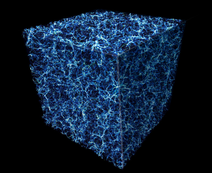 1. Komputerowa symulacja kosmicznej sieci ciemnej materii i zwykłej materii; zdjęcie: NASA, ESA, E. Hallman ( University of Colorado, Boulder)