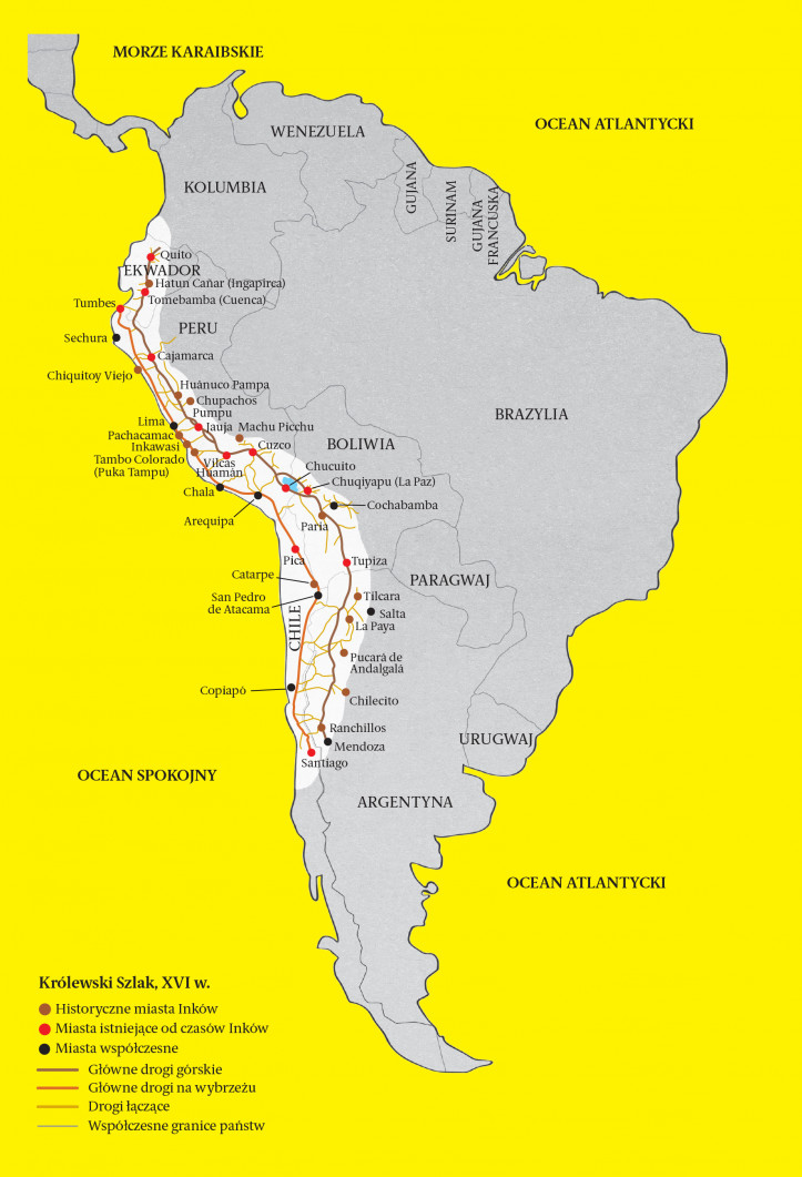 Mapa na podstawie książki "The Inca Road System" Johna Hyslopa, grafika Manco Capac, via Wikimedia Commons CC BY-SA 3.0. Opracowanie: redakcja „Przekroju”.