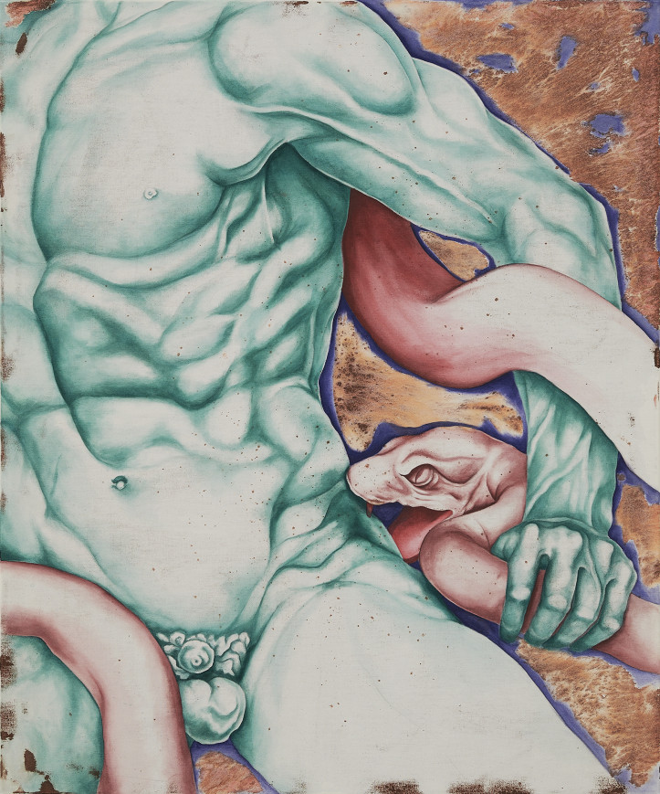 Maciej Nowacki, "Your Flesh in My Teeth", 2021, akryl, płótno, 120 x 100 cm