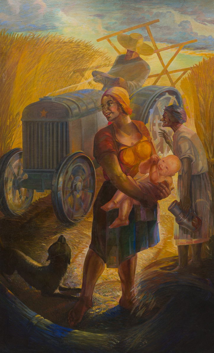 Petro Kodiew, "Na kołchoźnym stepie", 1930, płótno, olej, 210 × 130, NAMU