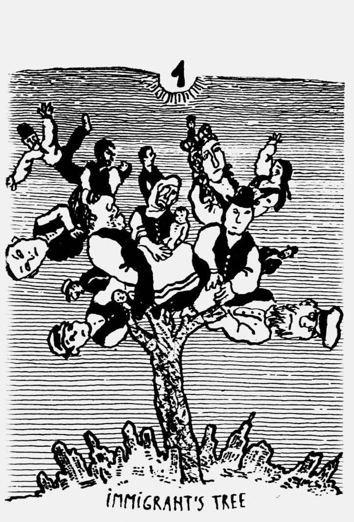 "Drzewo emigrantów", Andrzej Czeczot, rysunek z archiwum, nr 2298/1989 r.