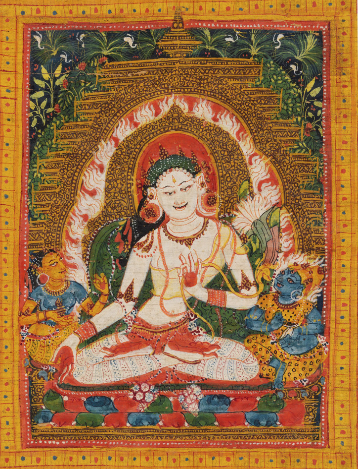 Biała Tara – ilustracja z rękopisu Ashtasahasrika Prajnaparamita Sutra (Doskonałość Mądrości), początek XII w., Metropolitan Museum of Art, zdjęcie: domena publiczna