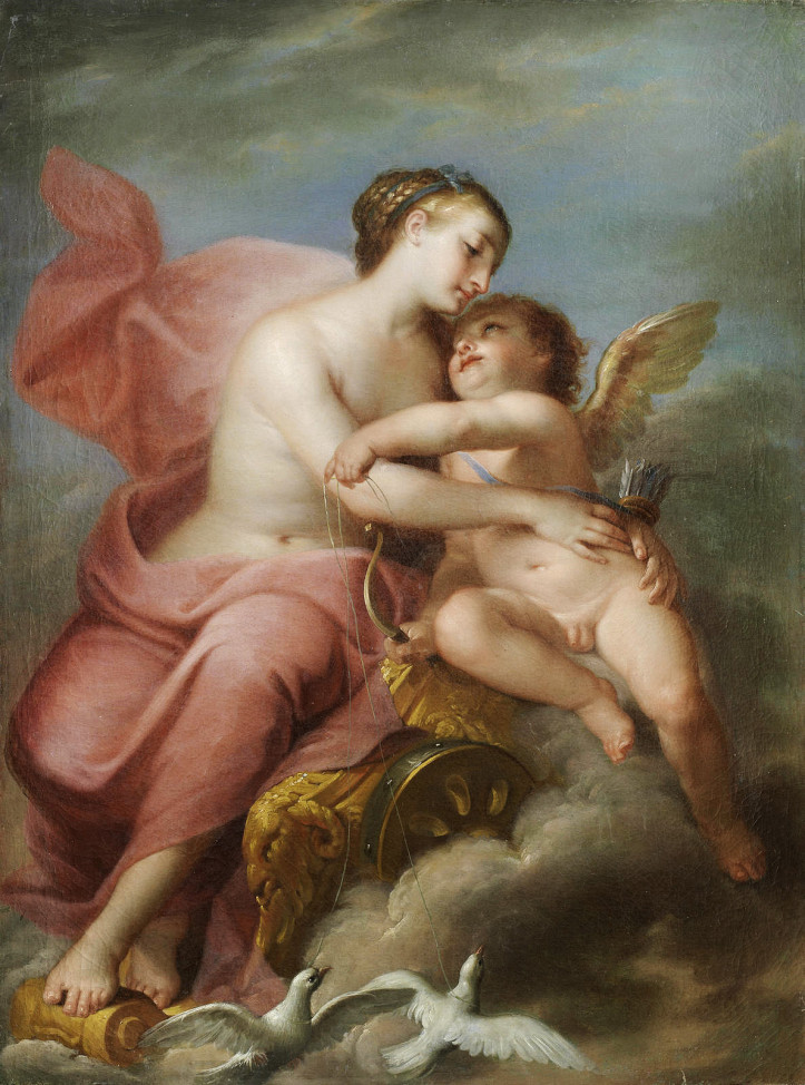 Rokokowe ujęcie antycznego motywu – Jean-Honoré Fragonard, „Wenus i Kupidyn” , XVIII w.; zdjęcie: domena publiczna